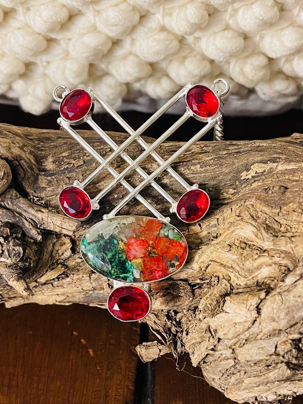 Oyster Turquoise Garnet 925 Sterling Silver Necklace